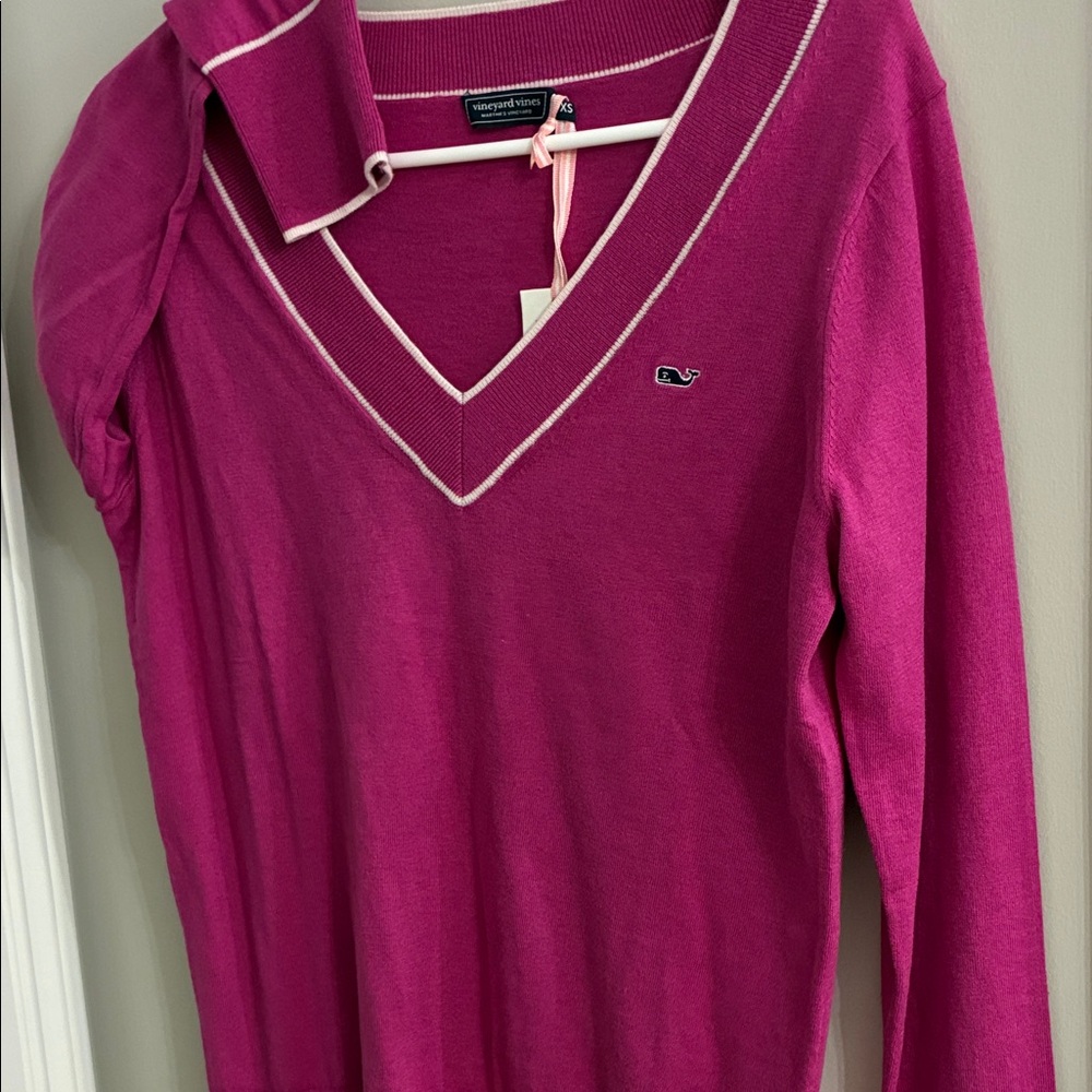 Vineyard Vines Vivid Fuchsia V-Neck Sweater